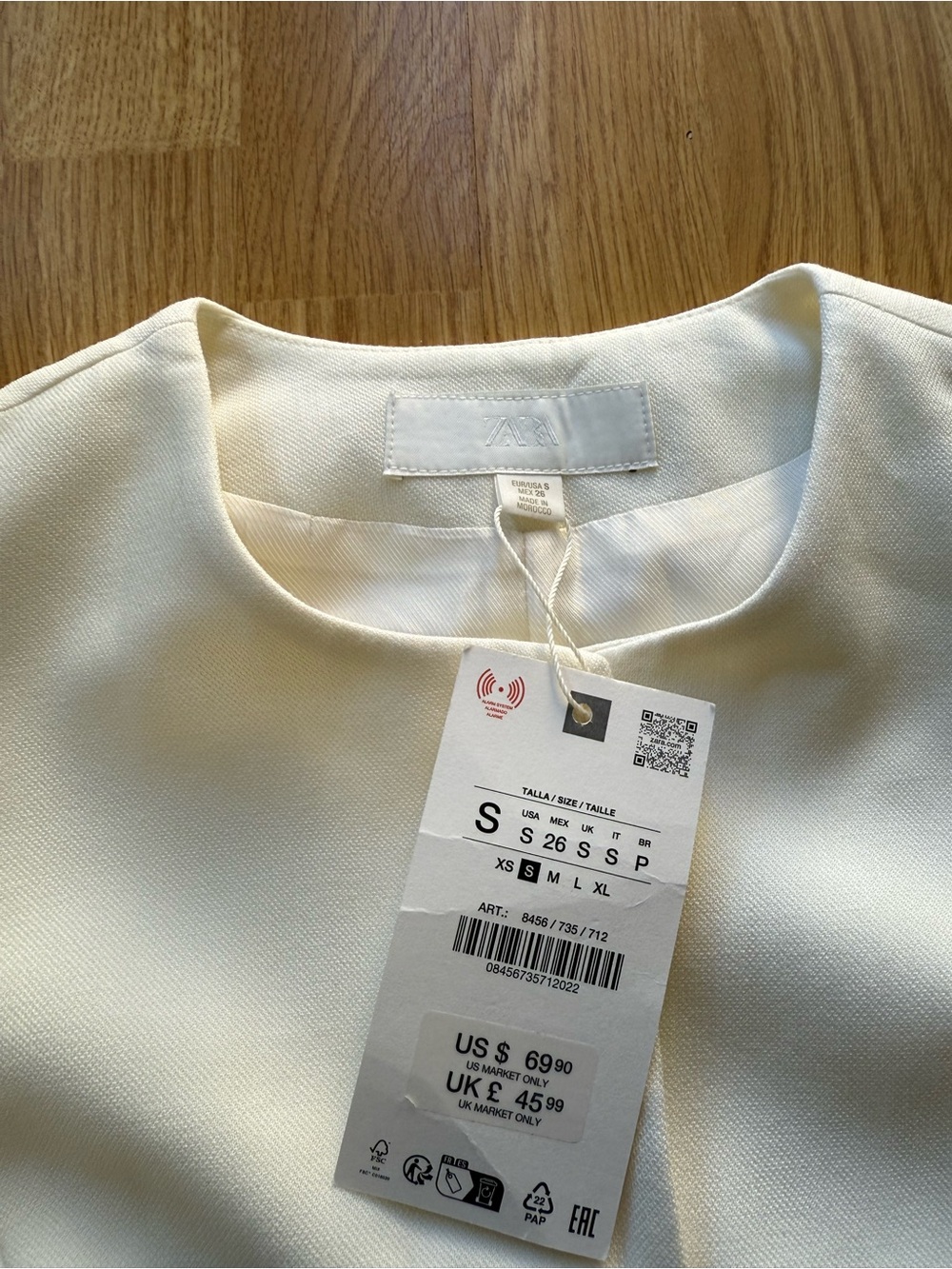 Zara Womens Peplum Waistcoat Ecru Round Neck Flared Hem Lined - Size S (NWT ) - Picture 6 of 15